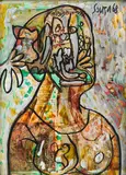 Untitled by F. N. Souza, Oil and chemical alteration on magazine paper, sold Dec 2024