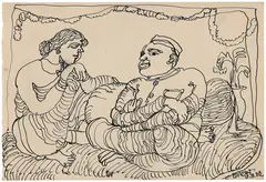 Untitled by Jogen Chowdhury, Pen on paper pasted on mount board, sold Dec 2024