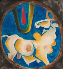 Untitled (Bull) by M. F. Husain, Oil on canvas, sold Dec 2024