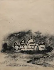 Untitled by Jogen Chowdhury, Charcoal and ink on paper, sold Dec 2024