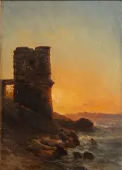 Abend am Ufer by Andreas Achenbach, Öl/Papier/Karton, sold Jun 2026