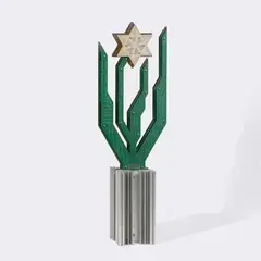 Hybrid-Kaktusblume by Petrus Wandrey, 1995, Mischskulptur ((Leiterplatten, Stahl, Kühlkörpersockel), sold Mar 2026