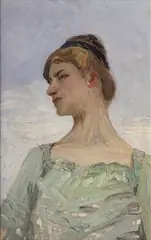 Frau in grünem Kleid by Fritz Mackensen, Öl/Karton, sold Mar 2026