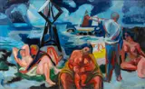 Strand-Scene by Karl Kluth, 1950, Öl/Hartfaser, sold Mar 2026