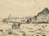 Weite Landschaft mit Pferden by Paul Kother, Kohlezeichnung, sold Mar 2026