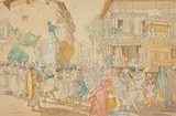 Procession by Laxman Narayan Taskar, Pencil and watercolour on paper laid on card, sold Apr 2024