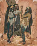 Untitled (Farmers) by K. K. Hebbar, Gouache on paper, sold Apr 2024