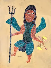 Shivji by Jangarh Singh Shyam, 1994, Acrylic on paper, sold May 2024