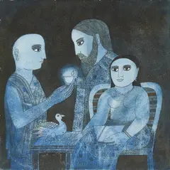 The Reading of the Hamsa Jataka by Badri Narayan, 1990, Ink and watercolour on paper, sold Jun 2024