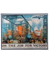 On the Job for Victory, United States Shipping Board by Jonas Lie, 1918, Color lithograph, sold Nov 2024