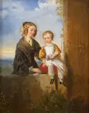 Mère et son enfant sur un muret by Clément Boulanger, Huile sur toile (Toile d'origine), sold Sep 2026