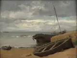 Barques échouées sur le sable by Jules Achille Noël, Huile sur papier marouflé sur panneau, sold Sep 2026