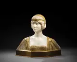 Buste de femme à la coiffe ornée d’un oiseau by Paul Louis Émile Loiseau-Rousseau, Marbre blanc et bronze à patine dorée, sold Sep 2026
