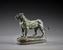 Lionne d'Algérie by Antoine-Louis Barye, Bronze à patine brun vert nuancé, sold Sep 2026