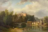 Lavandières au bord d'une rivière près d'un village avec château by Théodore Richard, Huile sur toile (Toile d'origine), sold Sep 2026