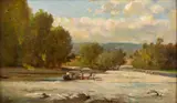 Travailleurs dans le lit de la Durance, Lubéron by Marius Engalière, Huile sur carton fin marouflé sur panneau, sold Sep 2026