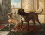 Un dogue et une levrette sur la terrasse d'un palais vénitien by Otto Erelman, Huile sur toile (Toile d'origine), sold Sep 2026