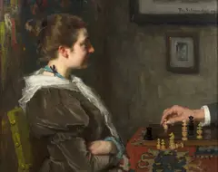Le jeu d’échecs by Thérèse Schwartze, Huile sur toile, sold Sep 2026