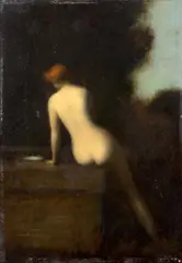 La Fontaine. Petite réplique assise de dos by Jean-Jacques Henner, Huile sur panneau, sold Sep 2026