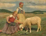 Deux jeunes bergères et leur mouton by Oskar Glatz, Huile sur toile (Toile d'origine), sold Sep 2026