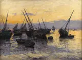 Barques de pêche sur la grève au couchant by Léon-Gustave Ravanne, Huile sur toile (Toile d'origine), sold Sep 2026