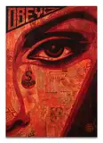 Eye Alert (Red), 2010 by Shepard Fairey, Pochoir, peinture aérosol et collages sur toile, sold Apr 2026