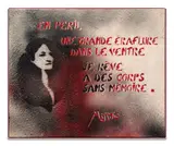 En péril une grand éraflure dans le ventre je rêve à des corps sans mémoire by Miss.Tic, Pochoir, peinture aérosol et technique mixte sur toile sablée, sold Apr 2026
