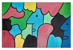 Les cactus ressemblent à des petits puzzles, mais non, ce sont de vrais cactus importés. Ca se voit by Thierry Noir, 1995, Encres d'imprimeries, diluées au white spirit, sur toile, sold Apr 2026