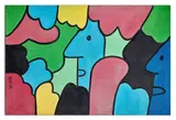 Les cactus ressemblent à des petits puzzles, mais non, ce sont de vrais cactus importés. Ca se voit by Thierry Noir, 1995, Encres d'imprimeries, diluées au white spirit, sur toile, sold Apr 2026