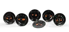 Service Visage Noir - 1948 (# A.R. 37, 40, 41, 43, 46 et 47) by Pablo Picasso, Terre de faïence plate glazed and painted, from an edition of 100, titled, inscribed d'Après Picasso / Madoura and stamp, sold May 2026