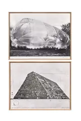 42390 Empaquetage Minneapolis - 1968 / 4716 Tonneaux metalliques, project for Galleria Nazionale d’Arte Rome by Christo & Jeanne-Claude, 1968, Sérigraphies en noir, sold May 2026