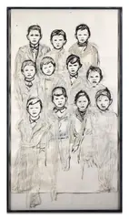 Sans titre by Claire Tabouret, 2014, Fusains, pastel et collages de tissu et gaze sur papier, sold Jun 2026