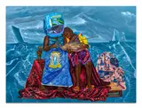 Nzambe Ako Sala (Dieu Pourvoira), 2021 by Hilary Balu, Acrylique, huile et grattage sur toile, sold Jun 2026