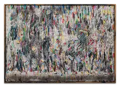 Fresques de craies B (1) by Pascale Marthine Tayou, 2015, Craies, acrylique, paillettes et petits objets de récupération (boutons, perles, strass), sold Jun 2026