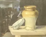 still life of jar and paper cover, by Edgar Thomas Wood, watercolour, offered Oct 2018