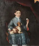 (a tergo) girl with dog on lap by Oidentifierad Konstnär, 1855, Oil painting, sold Sep 2026