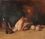 Still life with garlic and bird by Oidentifierad Konstnär, 1907, Oil painting, sold Sep 2026