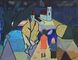 By the church by Ernst Lindelöv, Oil painting, sold Sep 2026