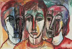 Three faces by Monica Lorentzon, Oil painting, sold Sep 2026
