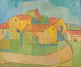 Village motif by Olavi Korolainen, Oil painting, sold Sep 2026