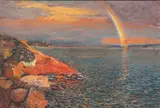 Sunset by the coast by Oidentifierad Konstnär, Oil painting, sold Aug 2026