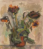 Still life with Sunflowers in a vase by Harry Thomander, Oil painting, sold Aug 2026