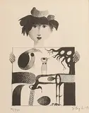 Untitled by Stig Lindberg, LITHOGRAPH Girl with painting, sold Aug 2026