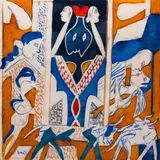 Untitled by K. G. Subramanyan, 2006, Reverse painting in oil and gouache on polyester sheet, sold Dec 2024