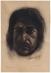 Untitled (Self Portrait) by Jogen Chowdhury, 1989, Dry pastel on paper pasted on mount board, sold Dec 2024
