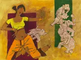 Untitled by M. F. Husain, Acrylic on canvas, sold Dec 2024