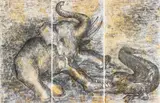 Gajendra Moksha by Krishen Khanna, Acrylic and charcoal on canvas, sold Dec 2024