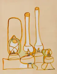 Lamps by Jyoti Bhatt, Ink, acrylic and watercolour on paper, sold Dec 2024