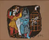 Untitled by M. F. Husain, Ink and pastel on paper, sold Dec 2024