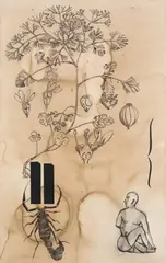 Bracket by Atul Dodiya, Watercolour, charcoal and acrylic with marble dust on paper, sold Dec 2024